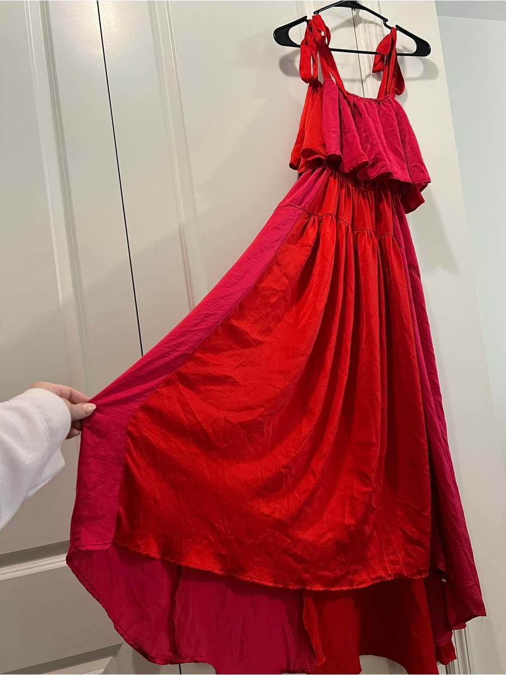 Vici Two-Tone Red & Pink High-Low Maxi Dress
